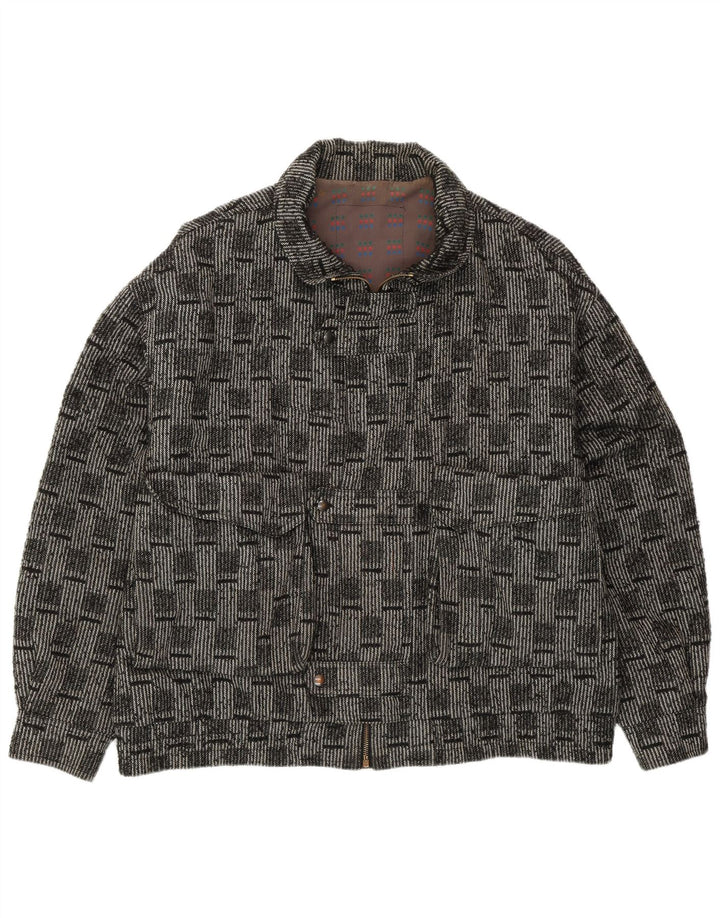 VINTAGE Chaqueta bomber para hombre IT 52 XL Lana a cuadros gris