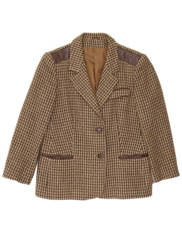 Vintage mujer 2 botones Blazer chaqueta IT 48 XL lana de pata de gallo marrón