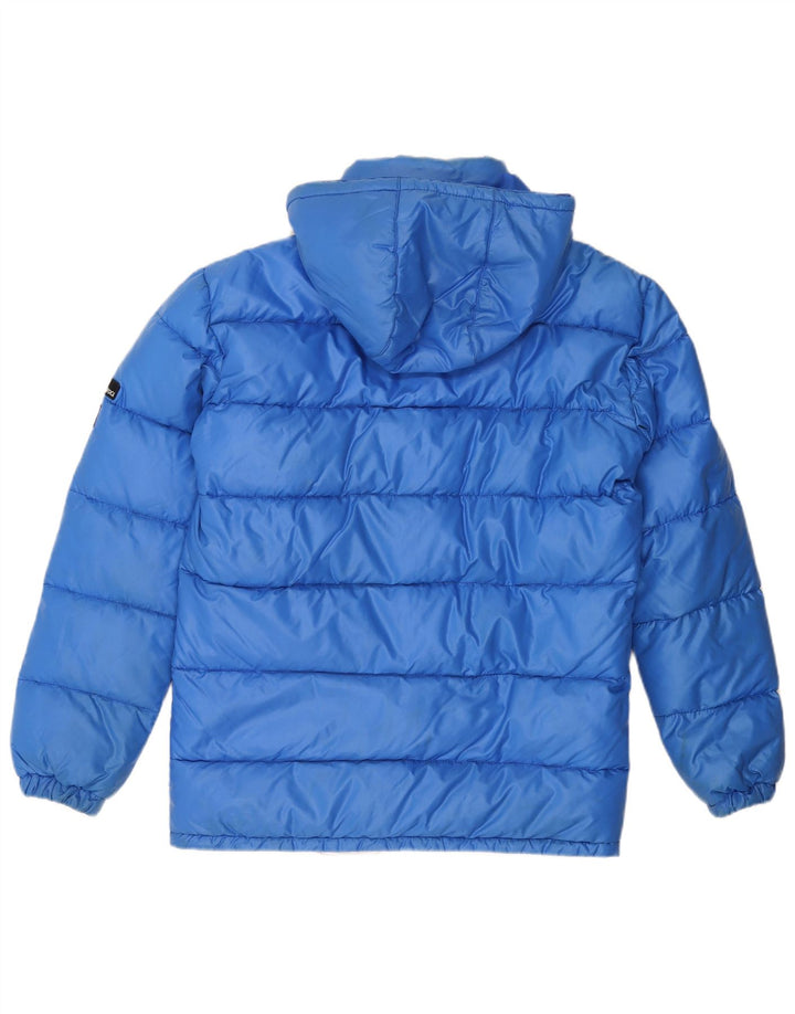 Vintage hombres con capucha chaqueta acolchada Reino Unido 38 poliamida azul medio
