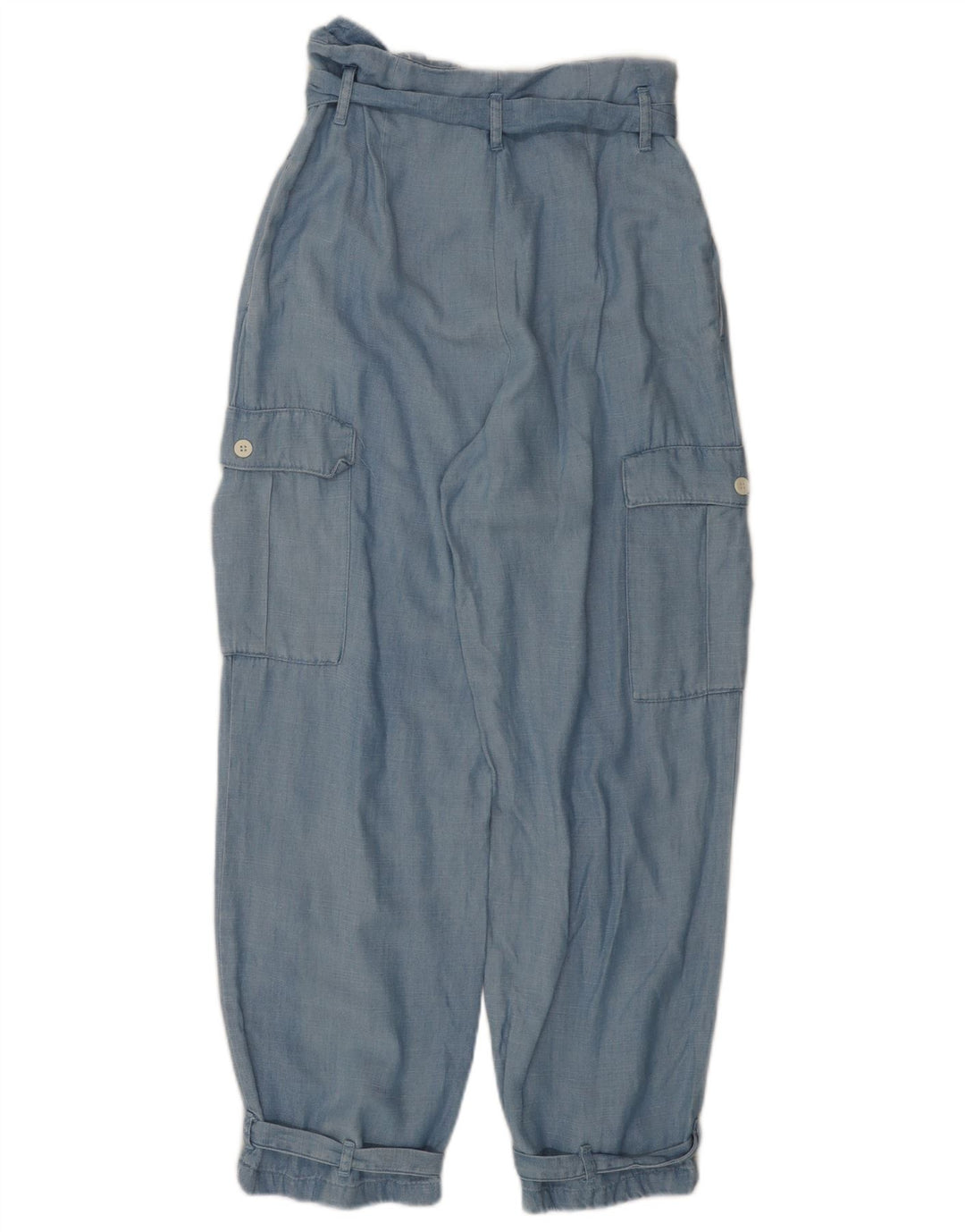 ZARA Mujer Pantalones Cargo Holgados De Cintura Alta Small W26 L26 Azul
