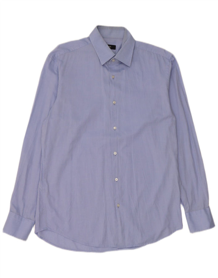 Camisa Hugo Boss Hombre Regular Fit Talla 39 Algodón Azul Medio