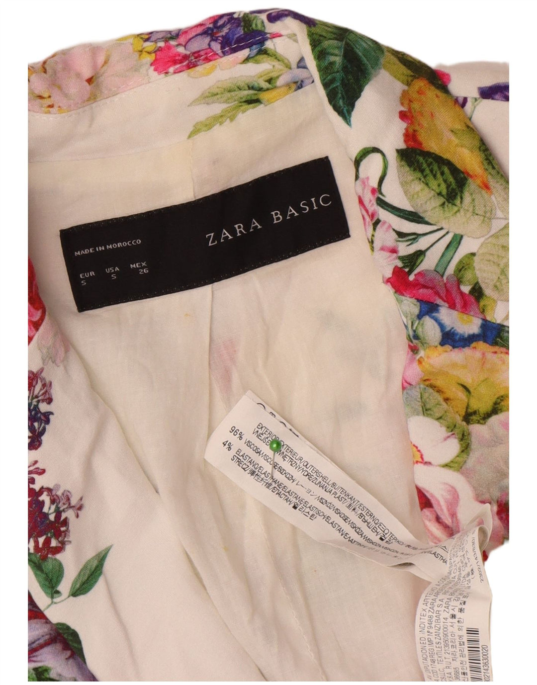 Zara Chaqueta Blazer De 1 Botón para Mujer UK 10 Small White Floral Viscose