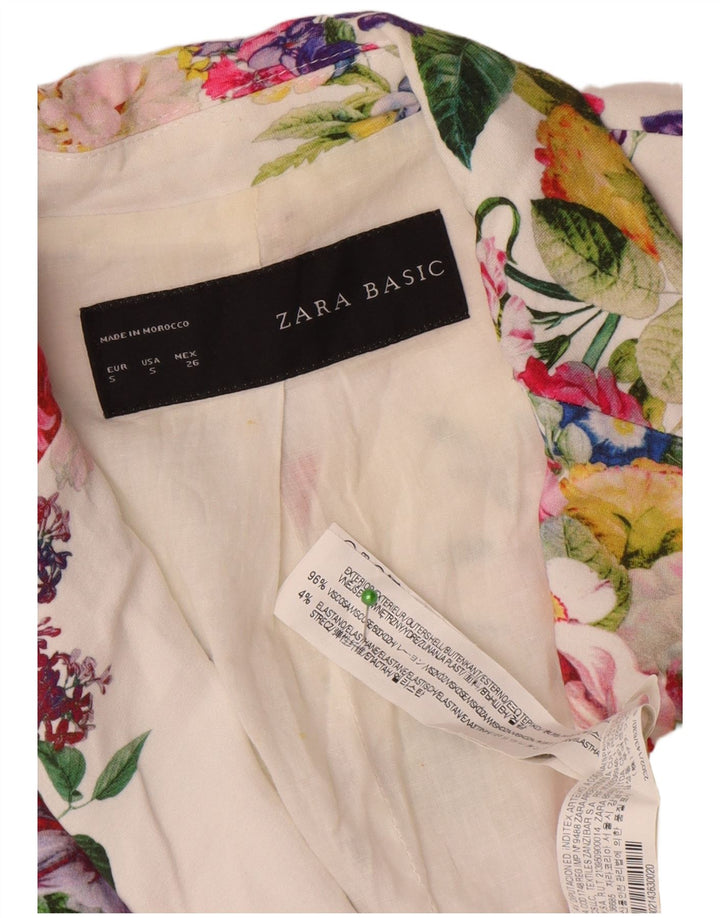 Zara Chaqueta Blazer De 1 Botón para Mujer UK 10 Small White Floral Viscose