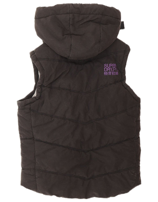 Superdry Chaleco acolchado con capucha para mujer UK 46 Large Black Cotton Winter