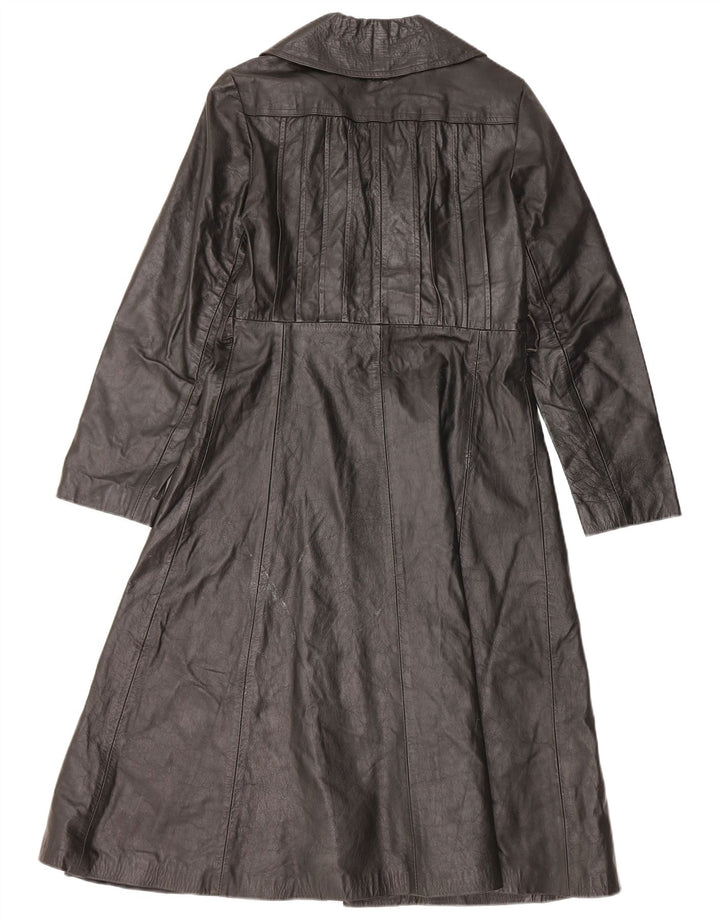 VINTAGE Abrigo de cuero para mujer Reino Unido 10 Pequeño cuero negro