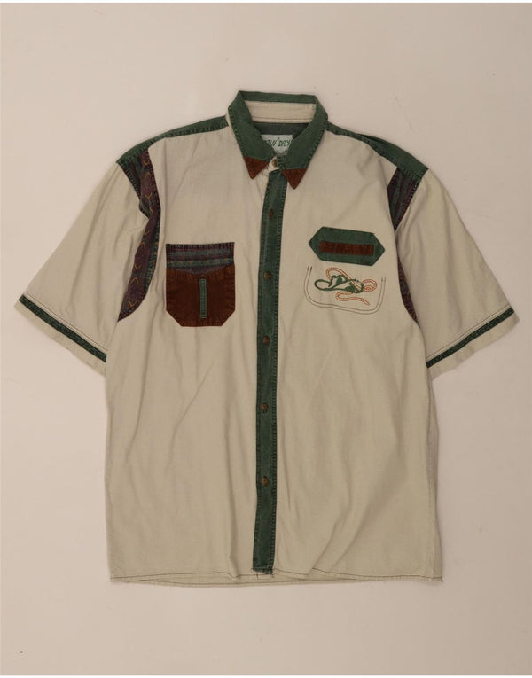 Camisa vintage de manga corta para hombre IT 48 Algodón color beige medio