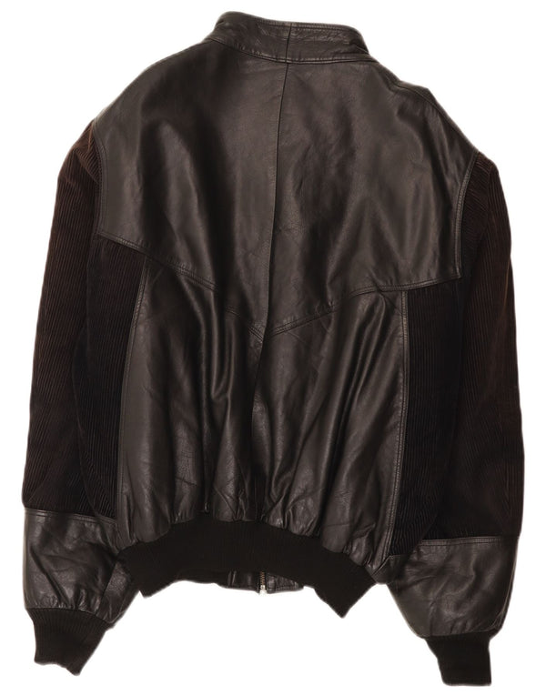 Vintage hombres bombardero chaqueta de cuero IT 52 XL negro