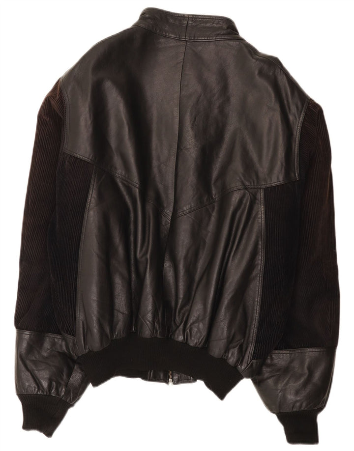 Vintage hombres bombardero chaqueta de cuero IT 52 XL negro