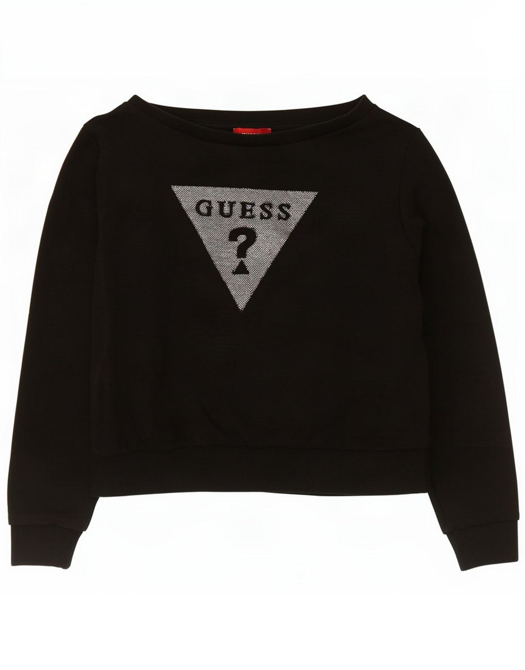 Guess Mujer Crop Graphic Sudadera Jumper UK 14 Medium Negro Algodón