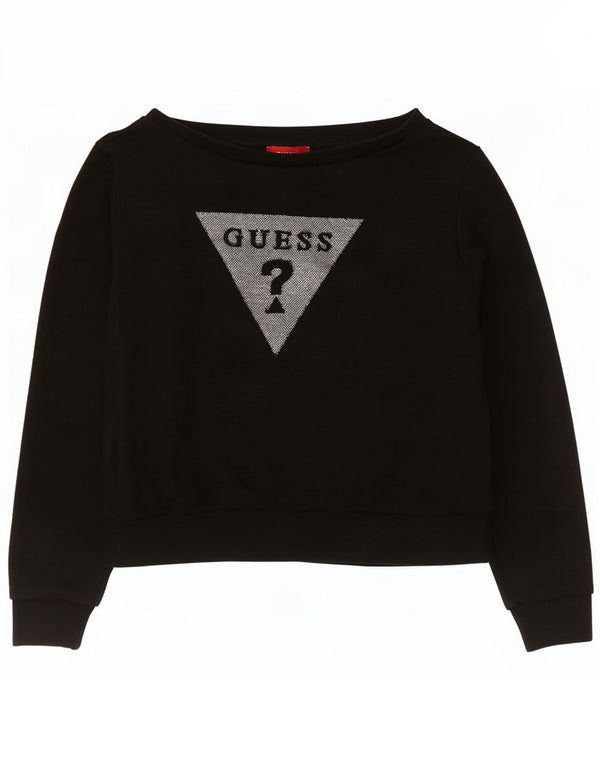 Guess Mujer Crop Graphic Sudadera Jumper UK 14 Medium Negro Algodón