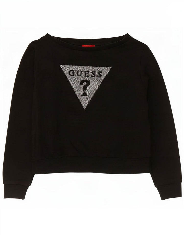 Guess Mujer Crop Graphic Sudadera Jumper UK 14 Medium Negro Algodón