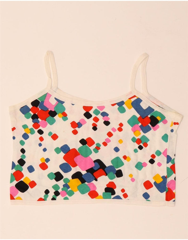 VINTAGE Mujer Crop Cami Top Reino Unido 10 Pequeño Multicolor Geométrico
