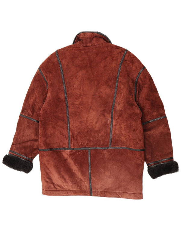 Vintage mujer suelta ajuste shearling abrigo Reino Unido 12 bloque de color marrón medio