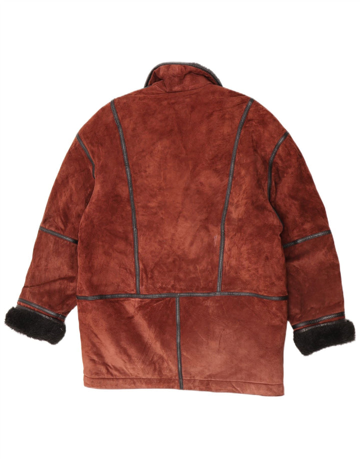 Vintage mujer suelta ajuste shearling abrigo Reino Unido 12 bloque de color marrón medio
