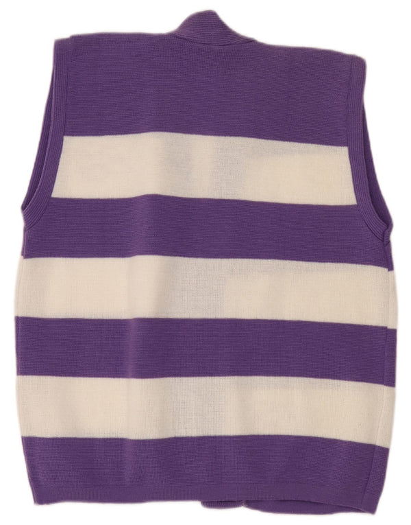 Vintage Womens Sleeveless Open Cardigan Sweater UK 18 XL Purple Striped