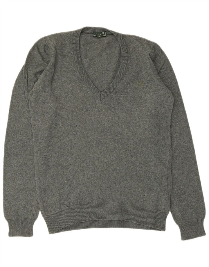Fred Perry Jersey con cuello en V para mujer UK 42 Lana gris medio