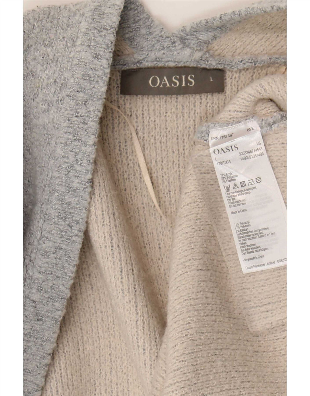 Oasis Suéter tipo cárdigan abierto de gran tamaño para mujer UK 46 Acrílico gris grande
