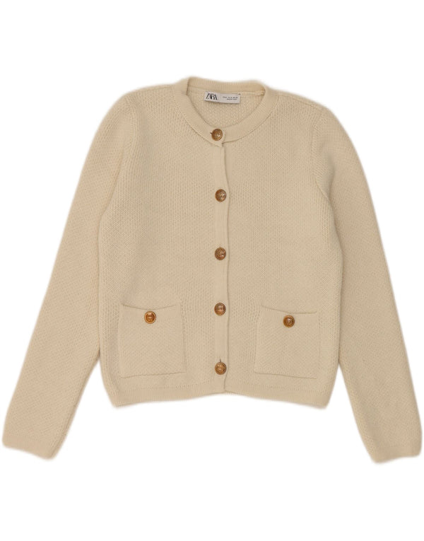 Zara Mujer Cárdigan Suéter UK 12 Medium Off White Acrílico