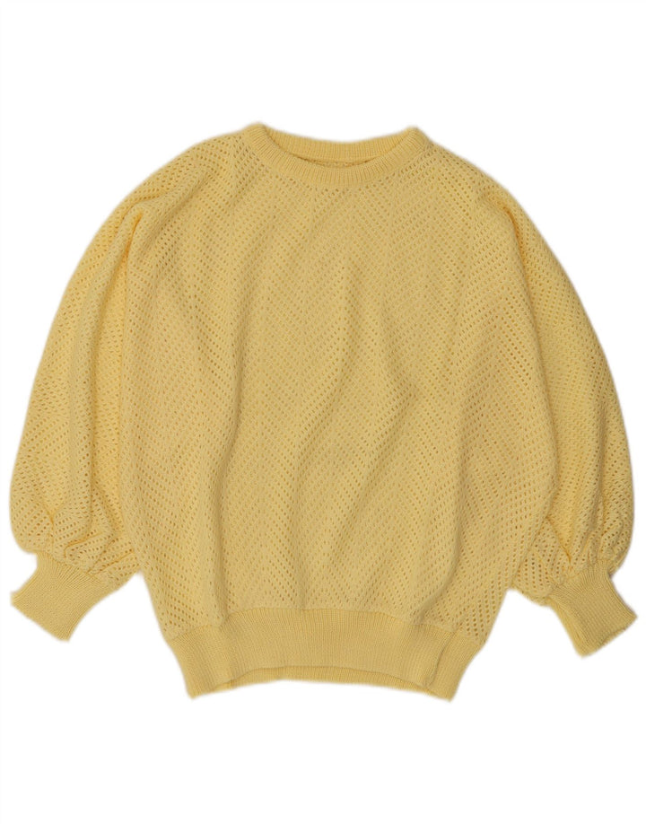 VINTAGE suéter de cuello redondo para mujer Reino Unido 14 amarillo medio