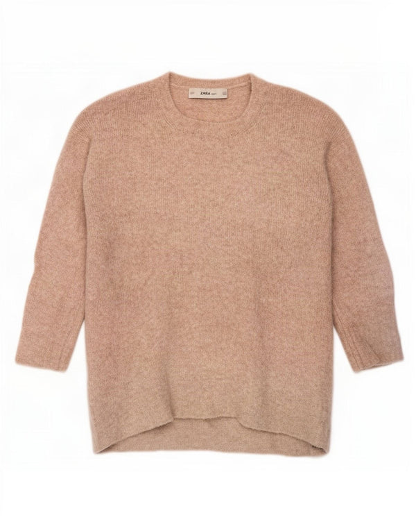 Zara Suéter tipo jersey con cuello redondo y manga 3/4 para mujer UK 44 Medium Beige