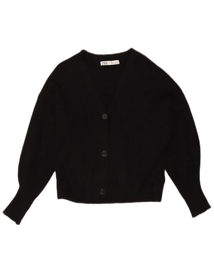 Zara Mujer Crop Cardigan Suéter UK 44 Medio Viscosa Negra