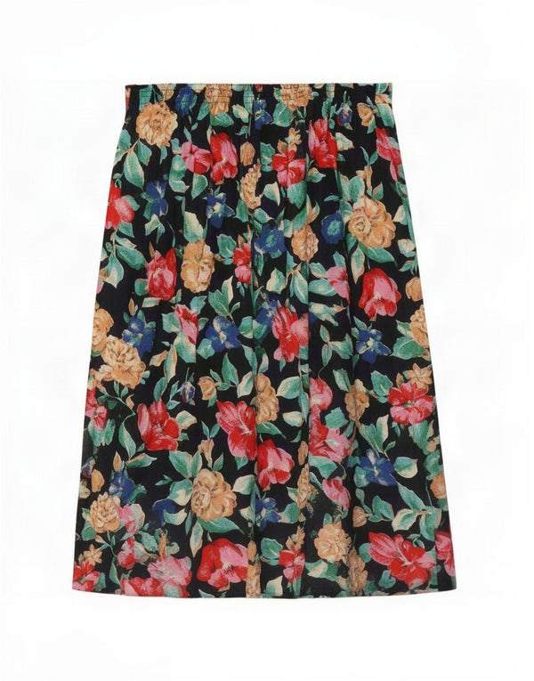 Vintage mujer falda plisada W32 grande negro floral