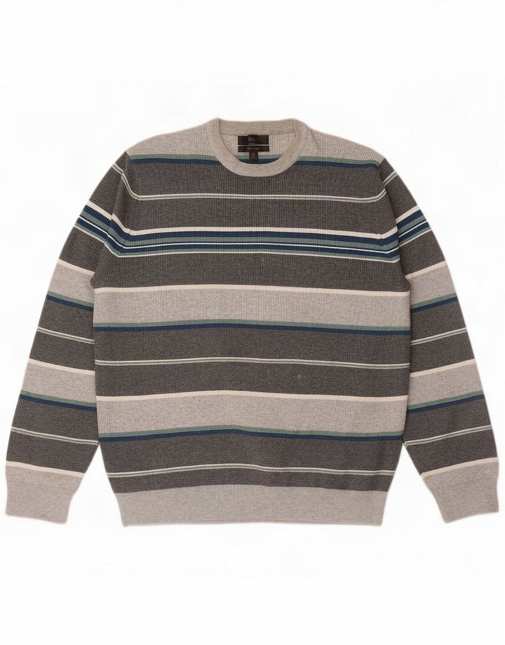 Marks & Spencer Suéter tipo jersey con cuello redondo para hombre 2XL Poliéster a rayas grises