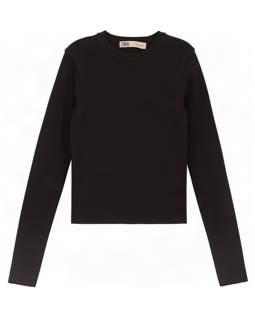 Zara Mujer Top Manga Larga UK 8 Small Viscosa Negra