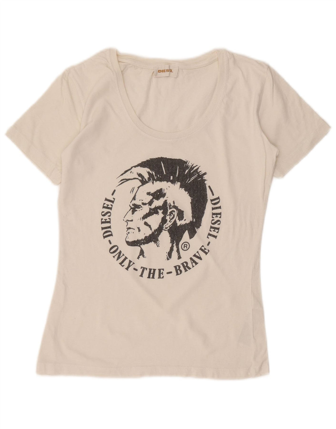 Diesel Camiseta Corta con Gráfico para Mujer UK 12 Medium Off White Cotton