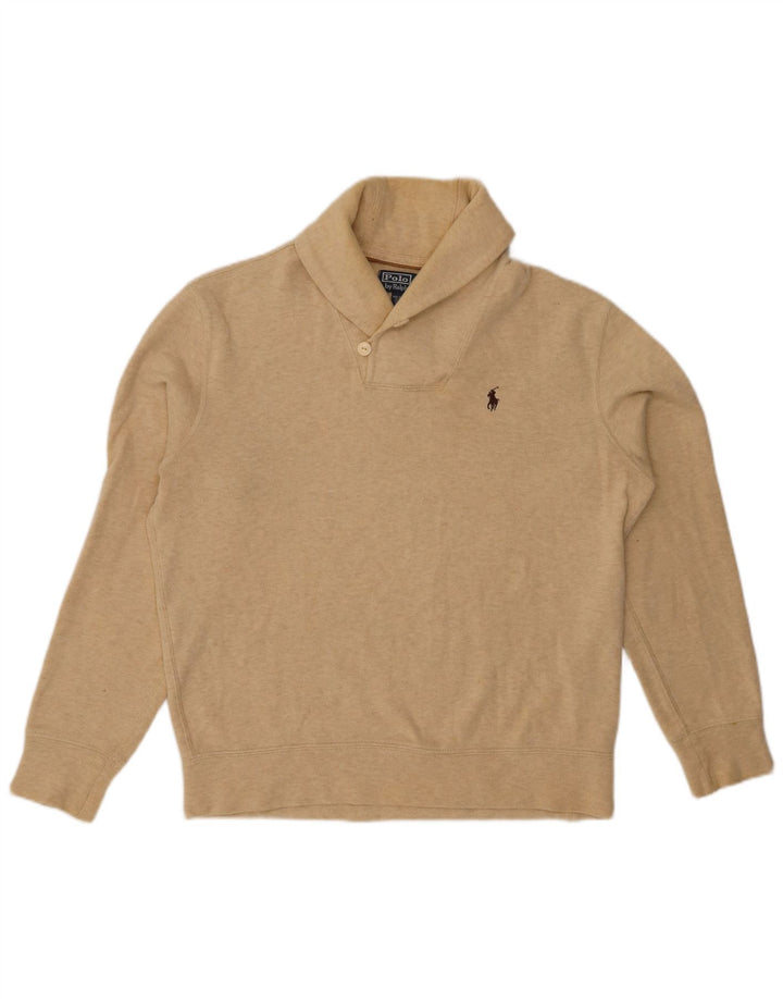POLO RALPH LAUREN Suéter tipo jersey con cuello chal para hombre con flecos en beige medio