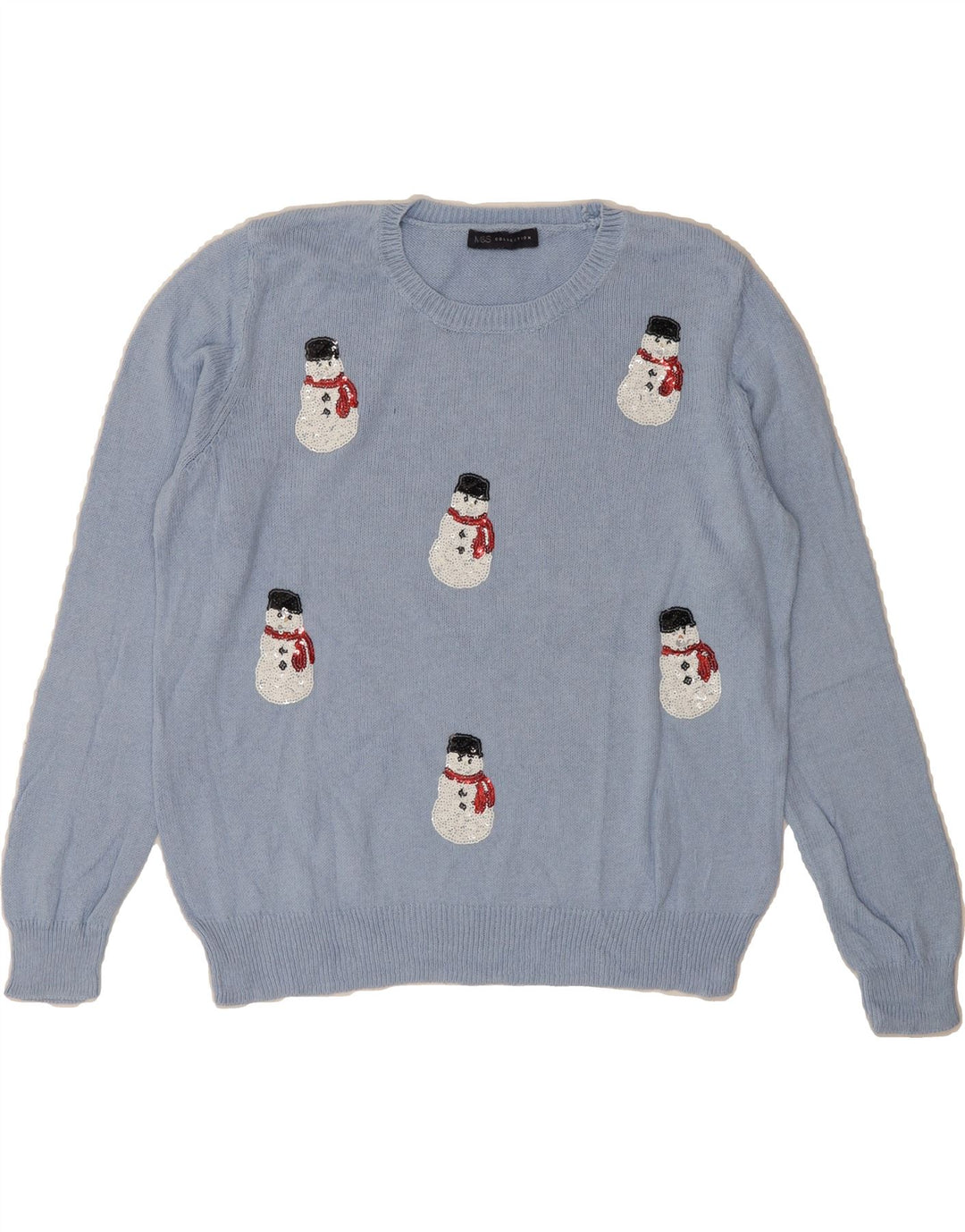 MARKS & SPENCER Womens Graphic Crew Neck Jumper Sweater UK 16 Large Blue Vintage Marks & Spencer and Second-Hand Marks & Spencer from Messina Hembry 