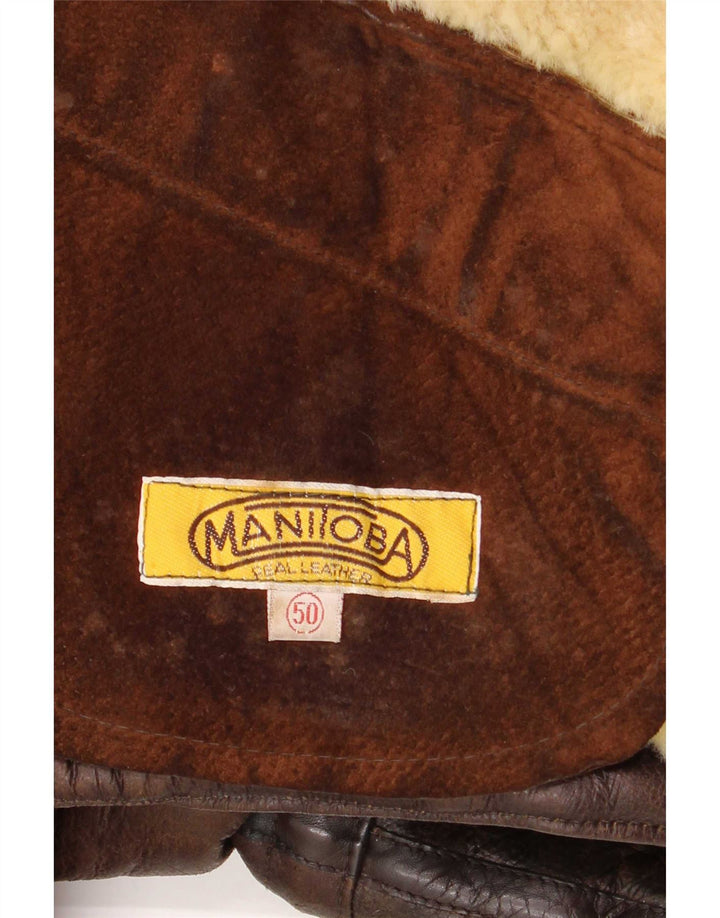 Vintage hombres shearling abrigo IT 50 cuero marrón grande