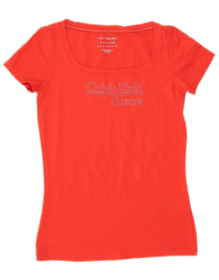 CALVIN KLEIN JEANS Camiseta gráfica para mujer Top UK 8 Small Red Cotton