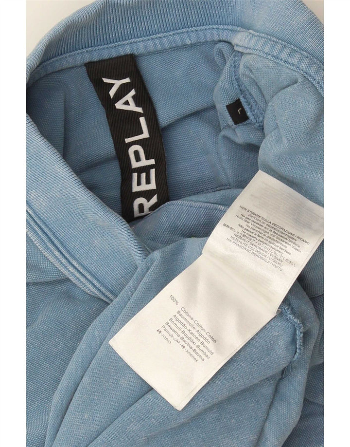 Replay Polo para hombre de algodón azul grande