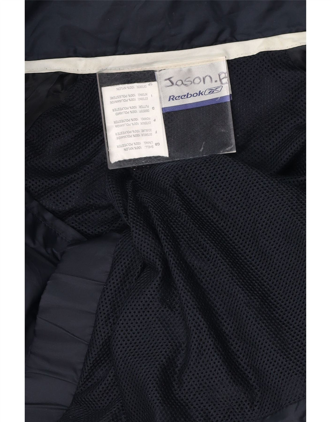 REEBOK Boys Hooded Rain Jacket 13-14 Years Navy Blue Nylon Vintage Reebok and Second-Hand Reebok from Messina Hembry 