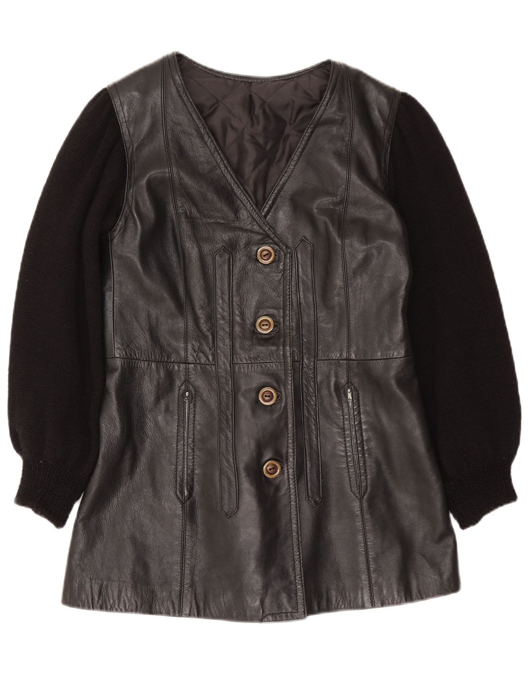 Vintage mujer chaqueta de cuero Reino Unido 12 Medio Negro