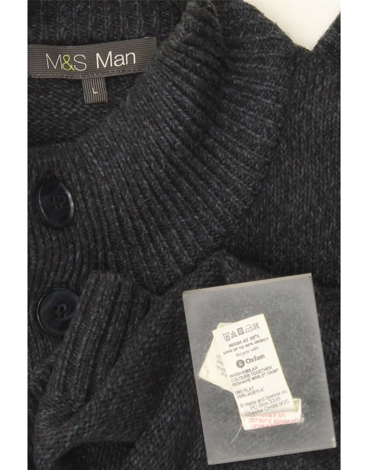 Marks & Spencer Jersey con cuello y botones para hombre, talla grande, moteado en azul marino