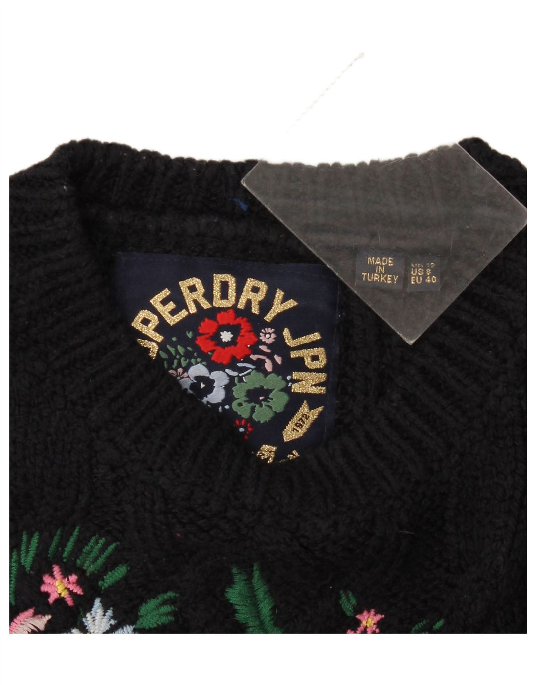 Superdry Jersey con cuello redondo y gráfico para mujer, talla 40, talla M, azul marino