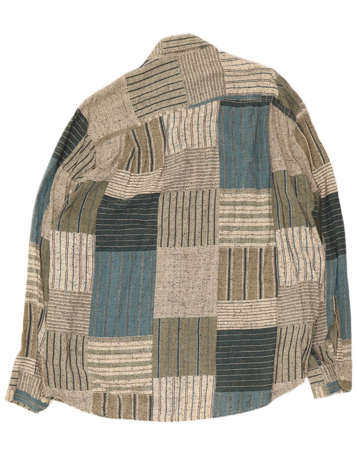 Azzurra Camisa De Hombre Grande Verde Patchwork Algodón