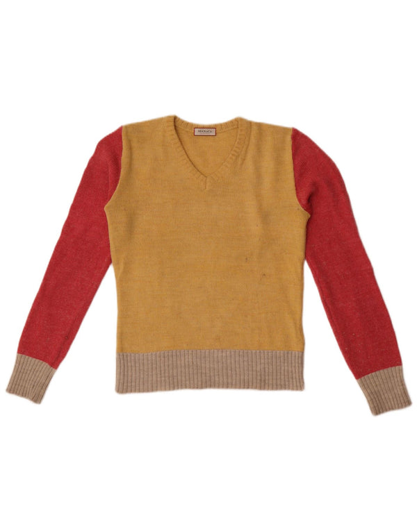 Max & Co. Suéter corto con cuello en V para mujer UK 10 Small Yellow Colourblock