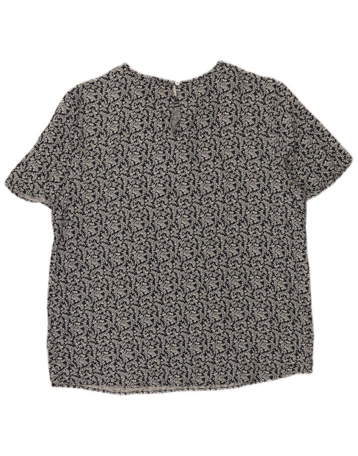 MARKS & SPENCER Womens Blouse Top UK 10 Small  Navy Blue Floral Viscose
