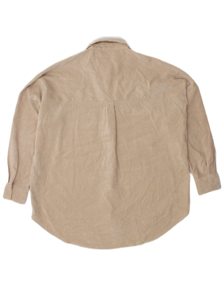 Zara Mujer Camisa De Terciopelo Extragrande UK 6 XS Poliéster Beige
