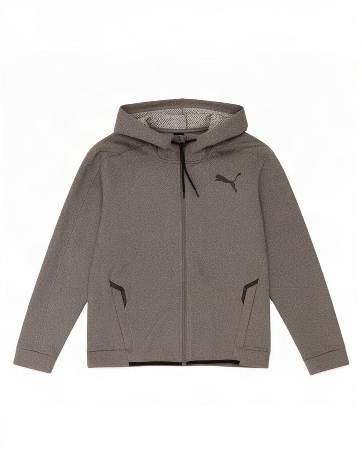 Puma Sudadera con capucha y cremallera para hombre, poliéster moteado gris grande