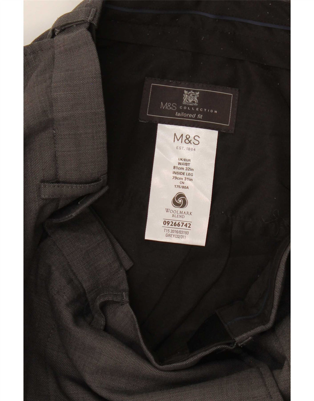 Marks & Spencer Pantalones de traje rectos de corte entallado para hombre W32 L26 Lana gris