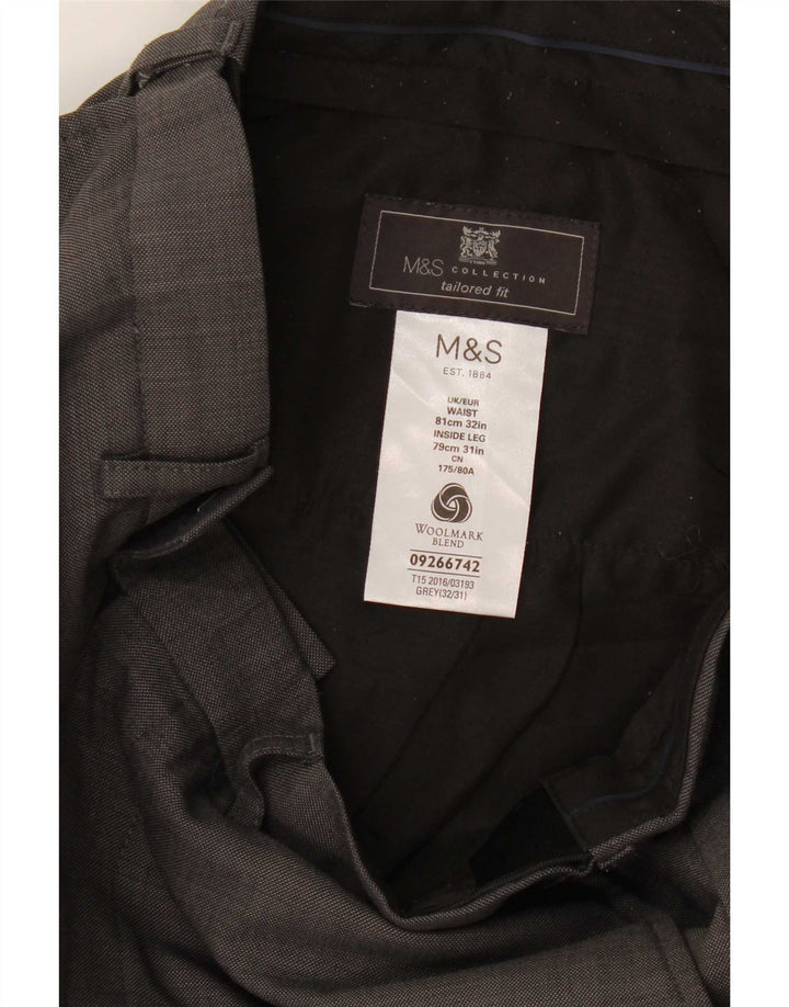 Marks & Spencer Pantalones de traje rectos de corte entallado para hombre W32 L26 Lana gris