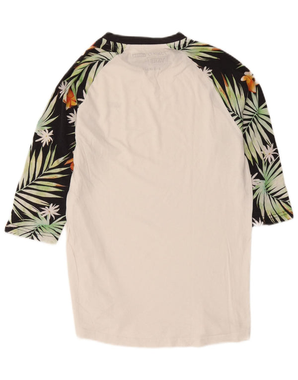 Vans Mens Custom Fit Graphic Top 3/4 Sleeve XS White Floral Cotton