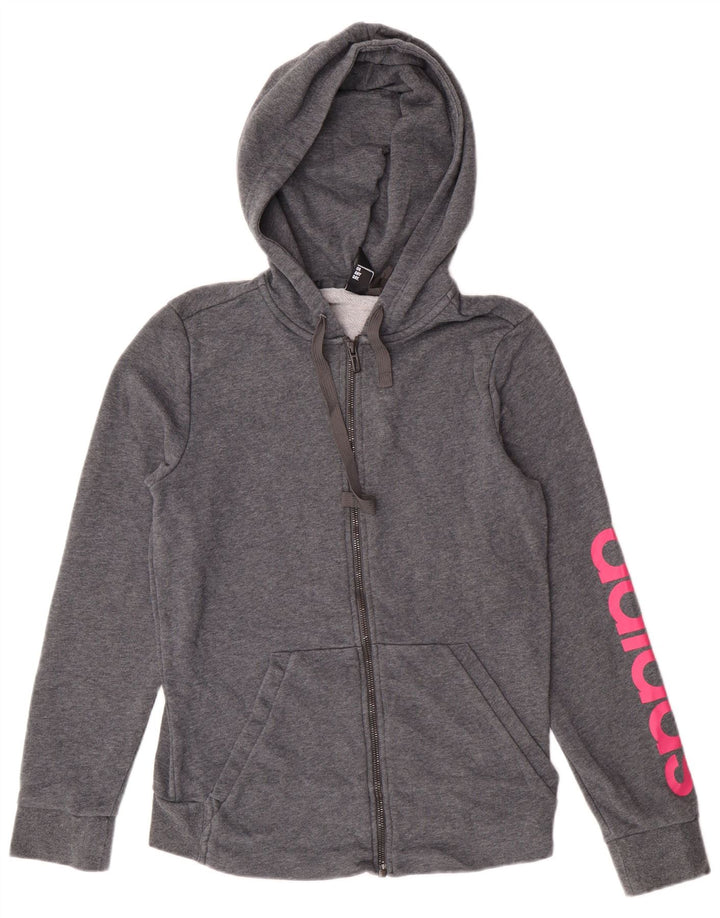 Adidas Sudadera con capucha y cremallera gráfica para mujer Reino Unido 12/14 Algodón gris medio