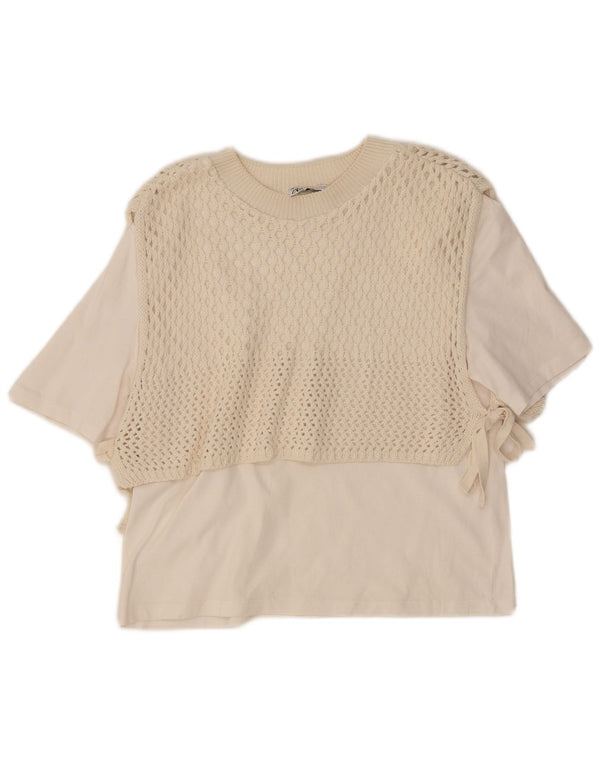 Zara Mujer Blusa Top UK 42 Medio Blanco