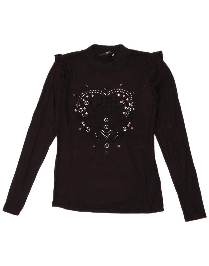 Guess Top gráfico para mujer de manga larga UK 10 Small Viscosa negra