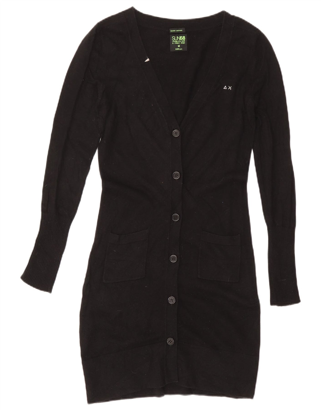 Sun68 Suéter tipo cárdigan largo para mujer UK 40 Mediano Algodón negro